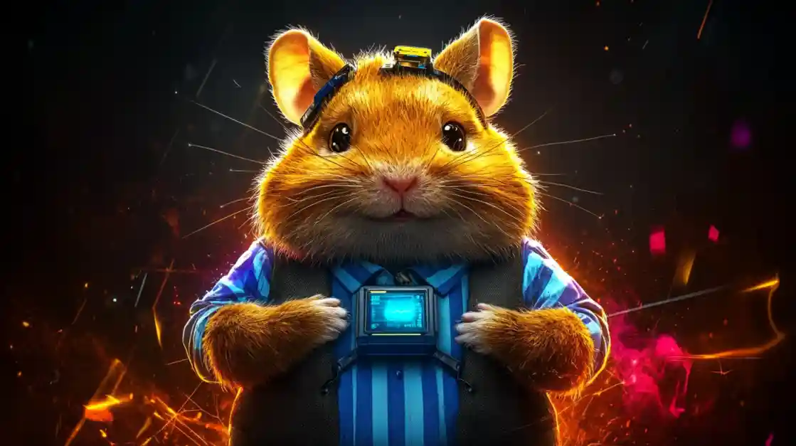 A cute and tech-savvy hamster character wearing a vest and a headset, with a friendly expression, representing the playful and innovative spirit of ck66.